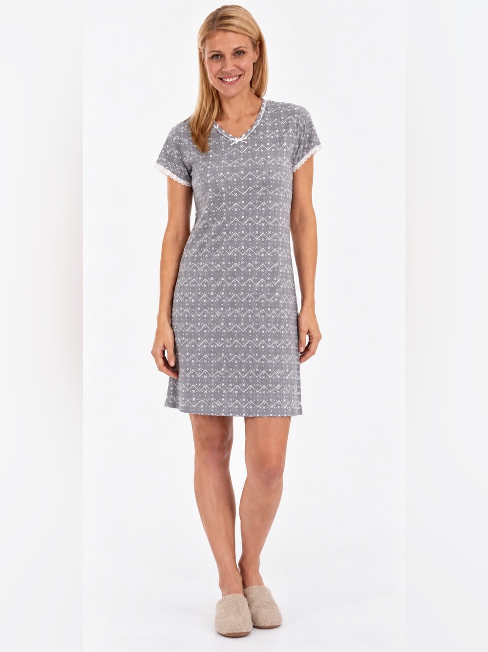 DKR Apparel Capsleeve Night-shirt-Gray Aztec Print
